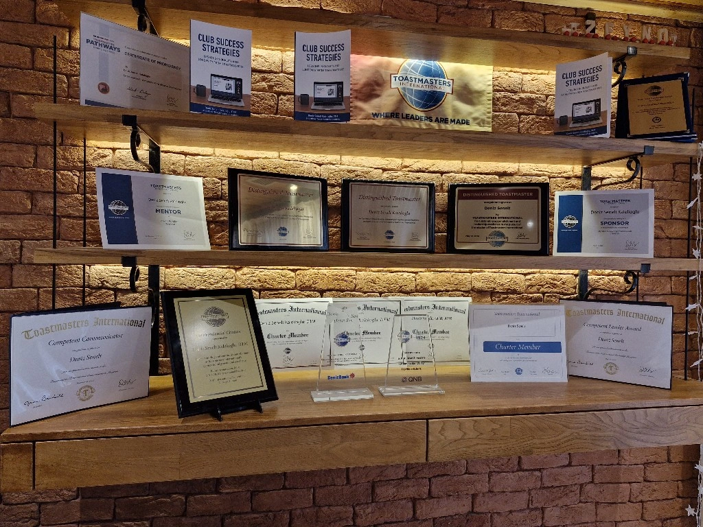 Showcase of Deniz's Toastmasters Awards